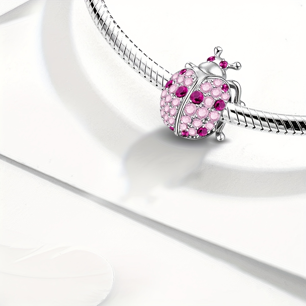 925 Silver Ladybug Bracelet Pink CZ Chain